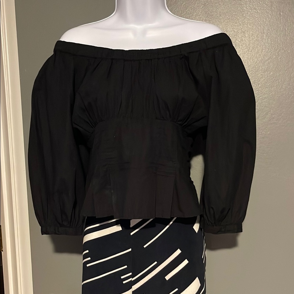 Free People Black Smocked Off-Shoulder Blouse